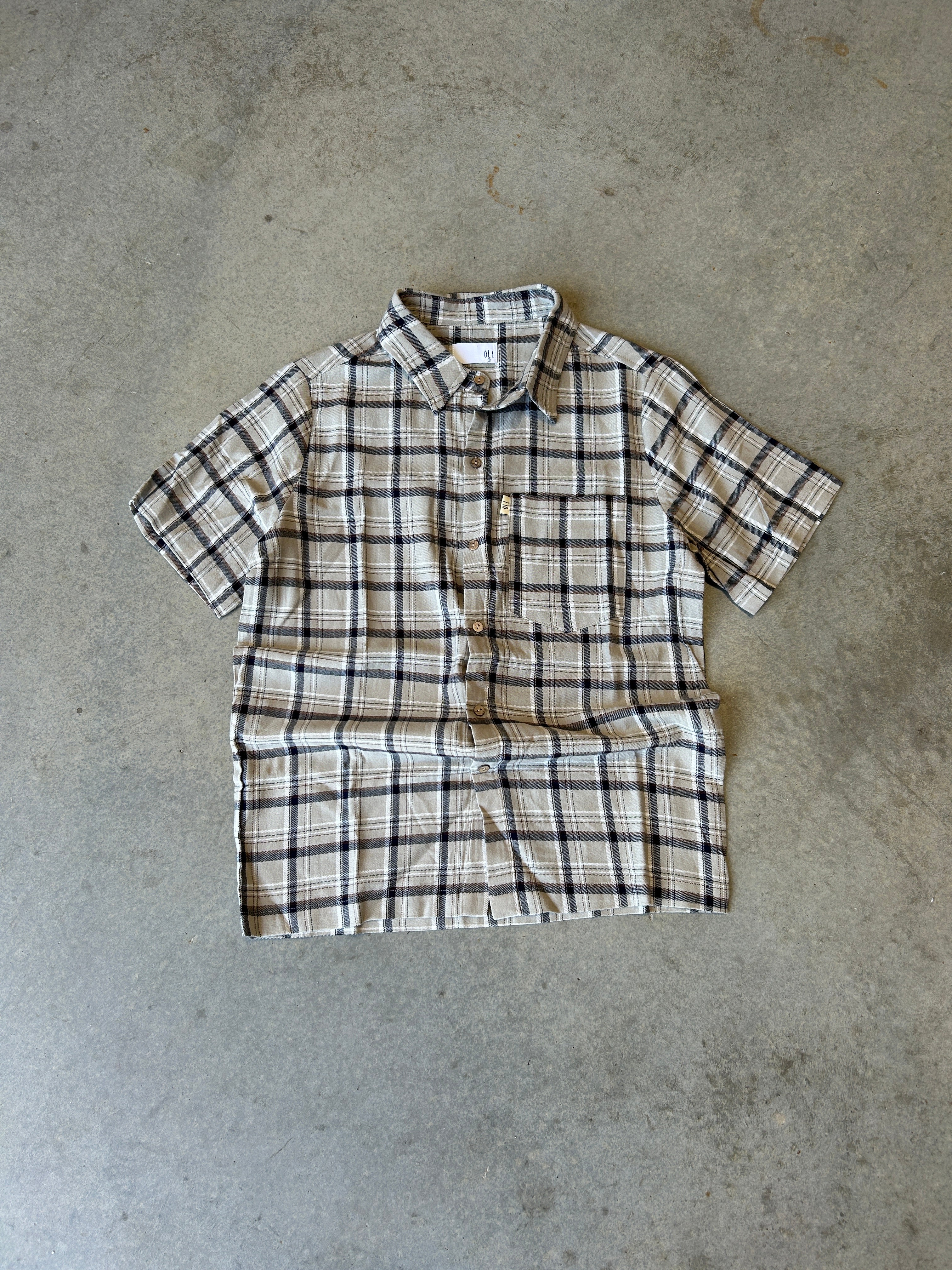 PRE LOVED | CHECK BUTTON UP STONE - S