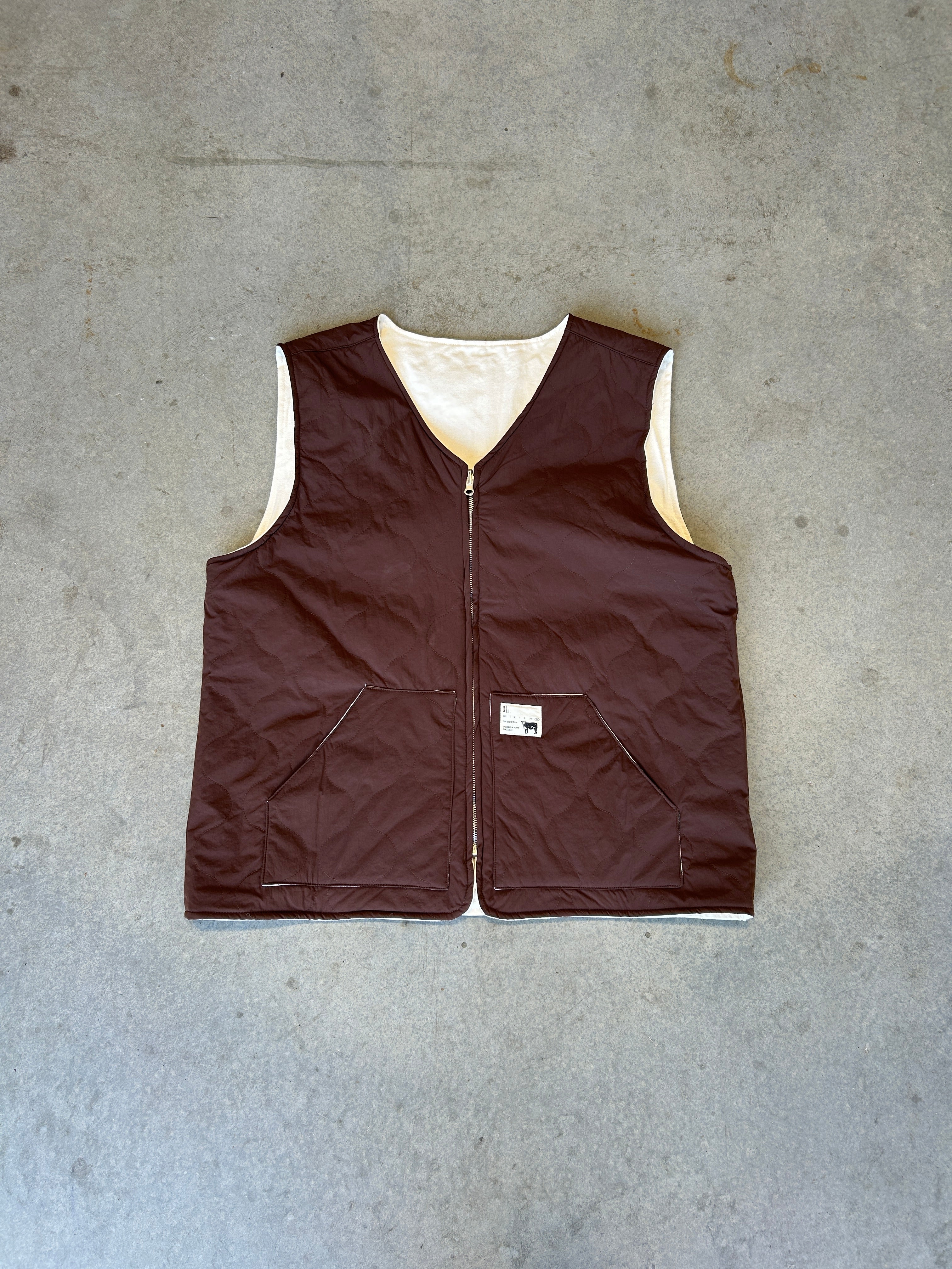 PRE LOVED | CARPENTER VEST CREAM/CHOC - 3XL