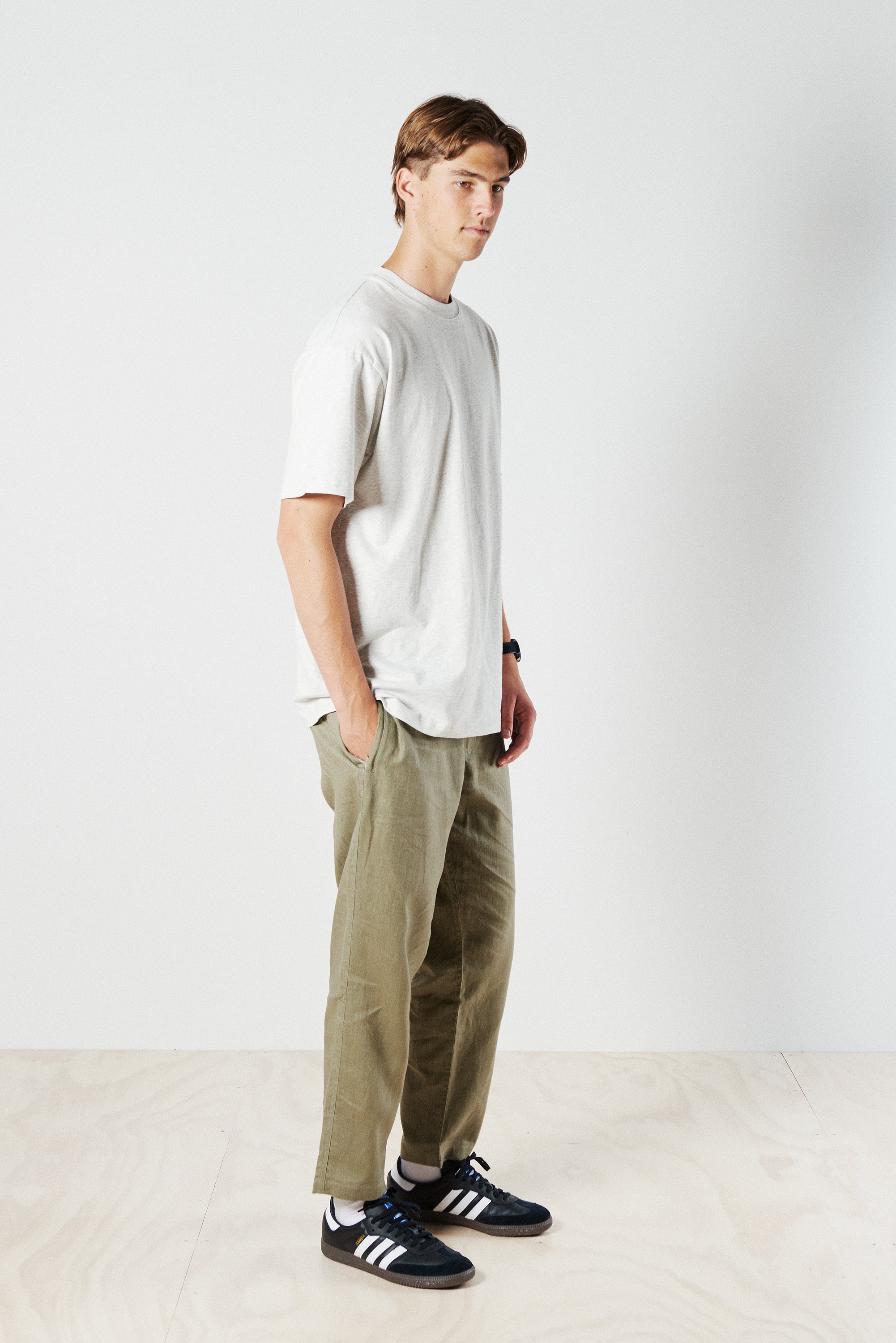 Linen Drawstring Trousers - Olive — The Anthology