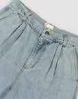 Pleated Denim Short - Washed Blue