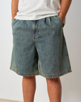 Pleated Denim Short - Coffee Wash