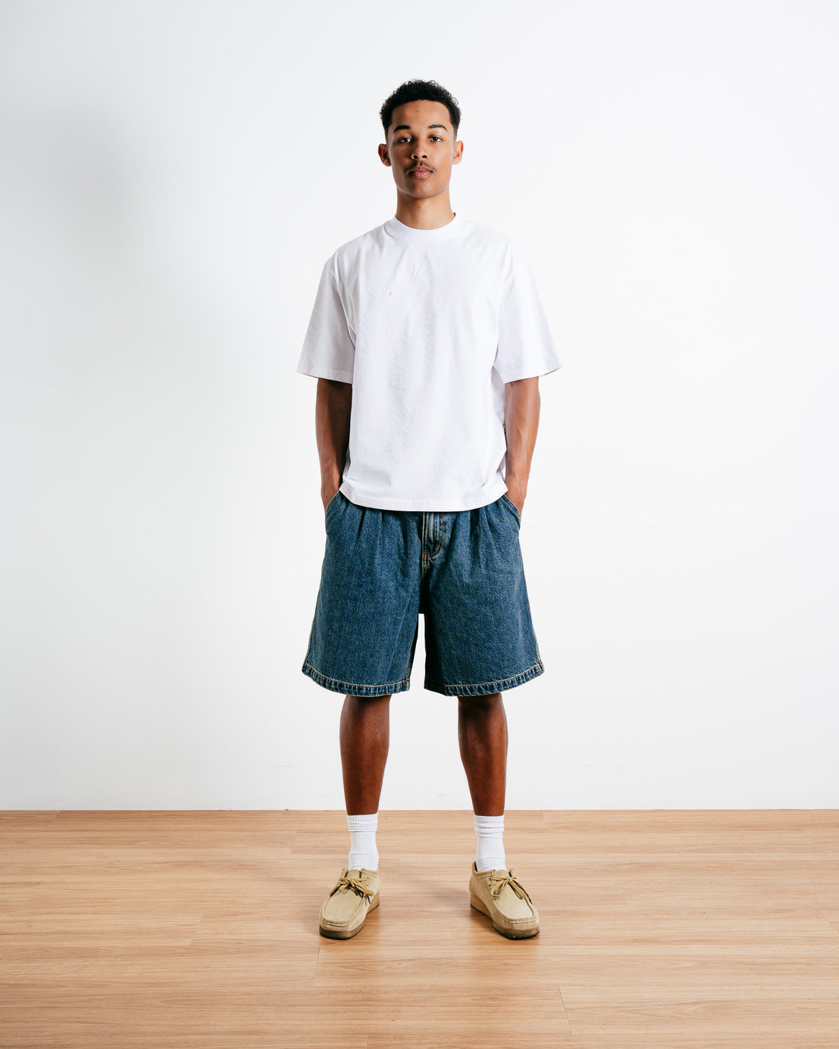 Pleated Denim Short