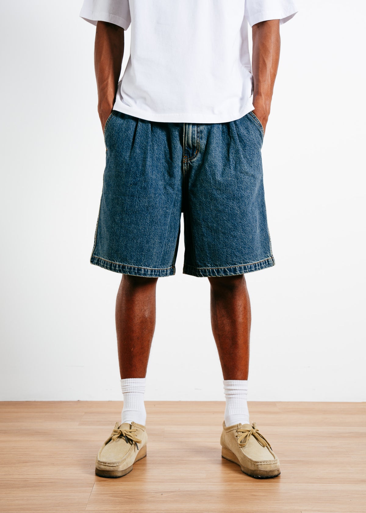 Pleated Denim Short
