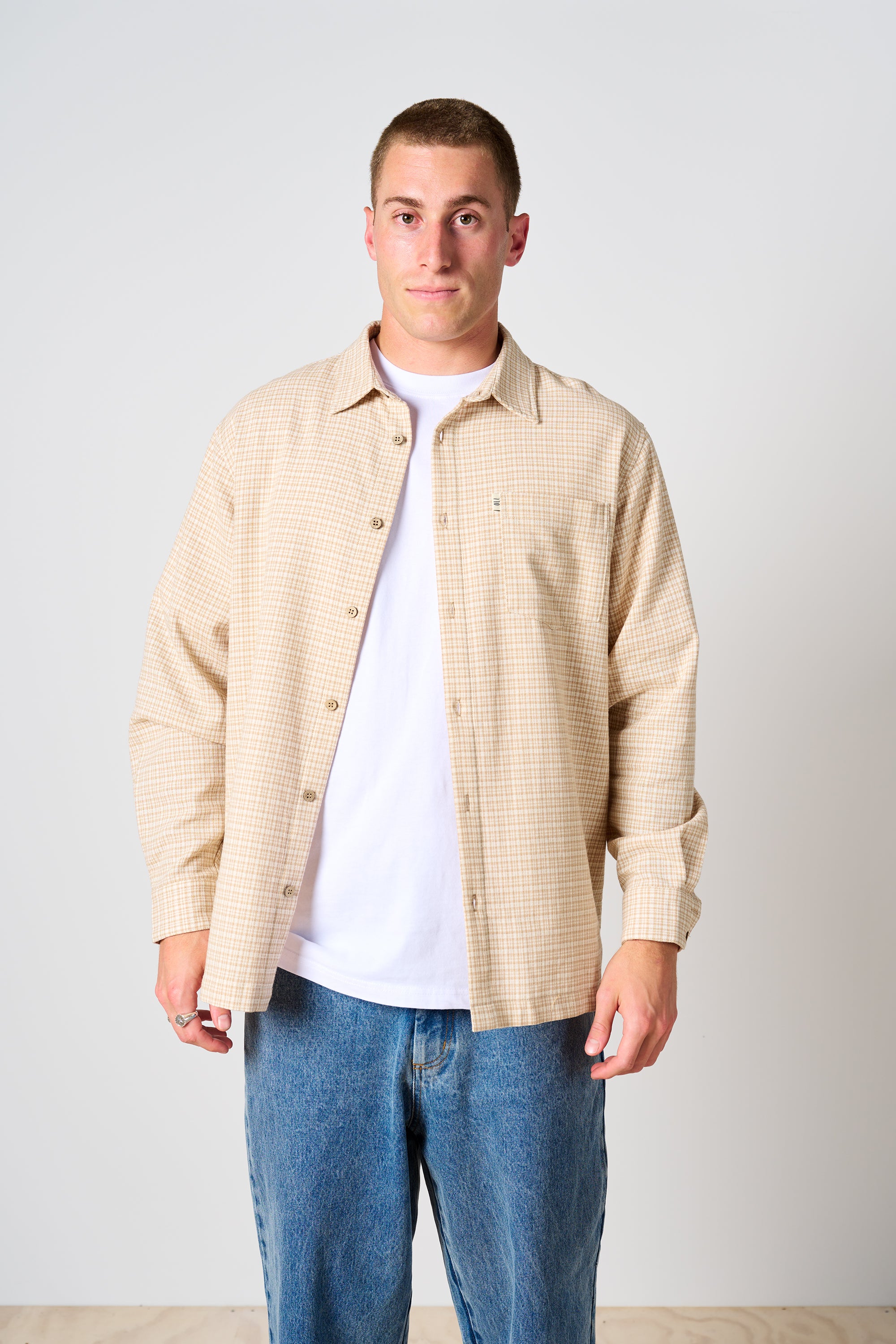 Textured Long Sleeve Button Up - Biscuit