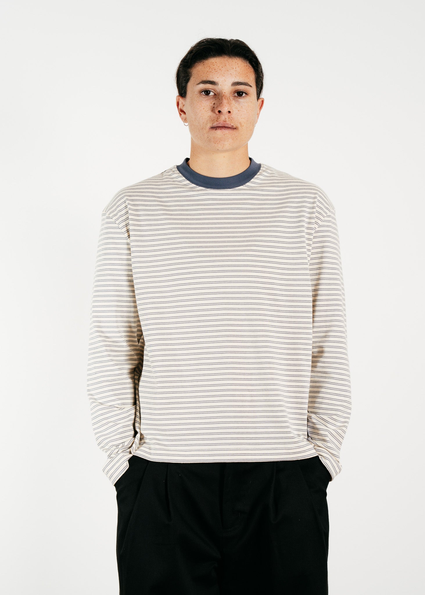Phoebie Stripe Long Sleeve T - White