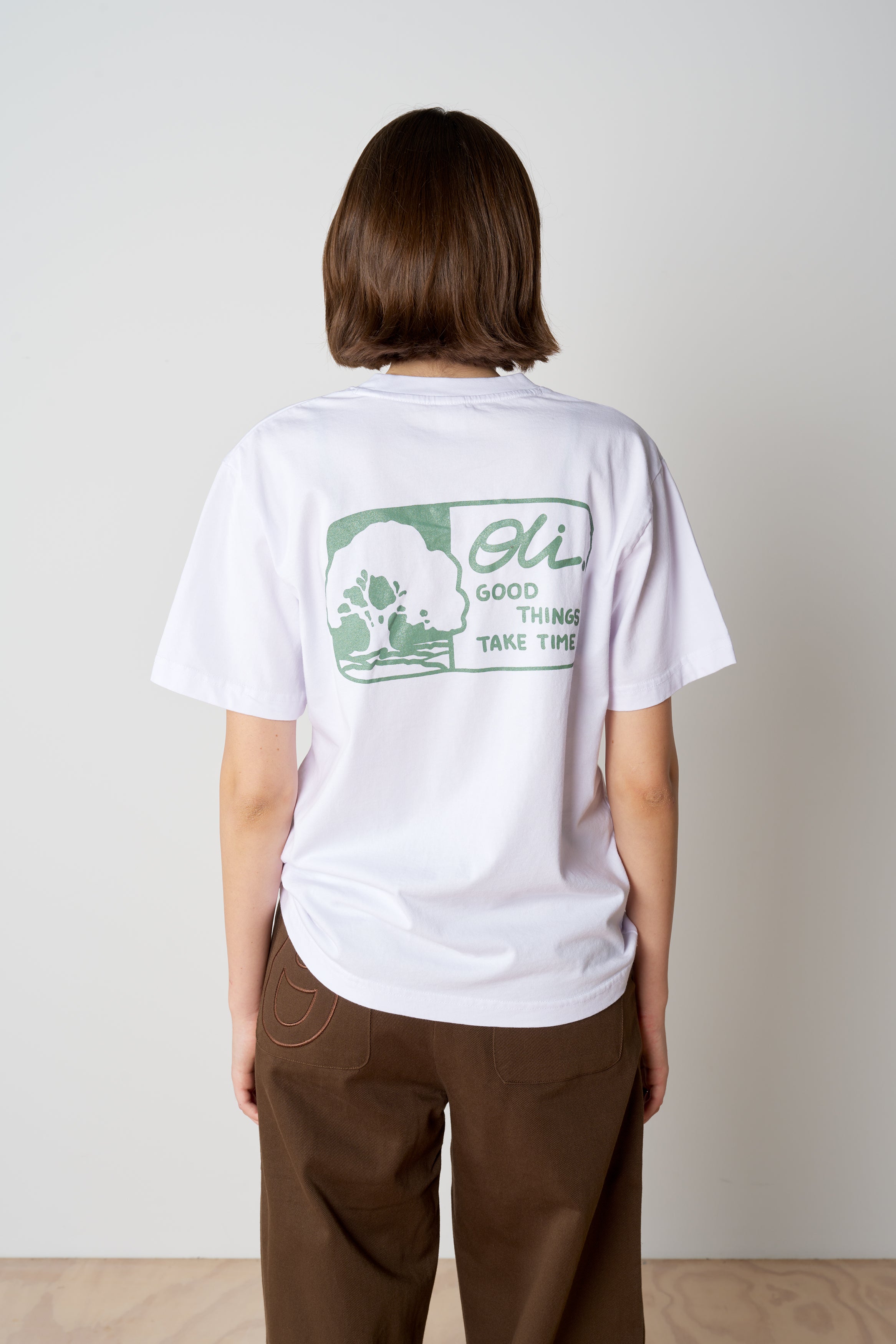 Good Things Take Time Back Print T - White
