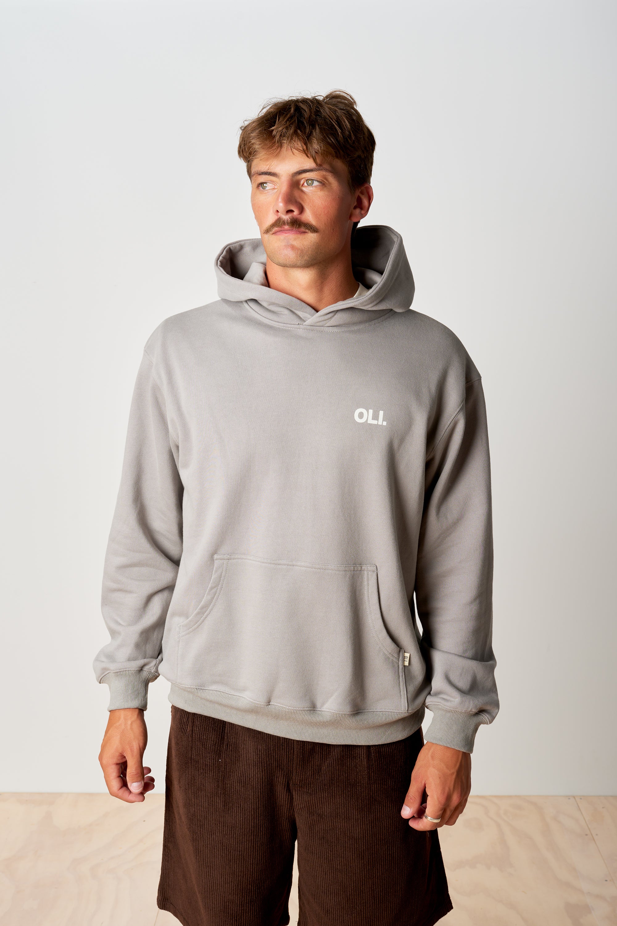 Emblem Back Print Hood - Stone