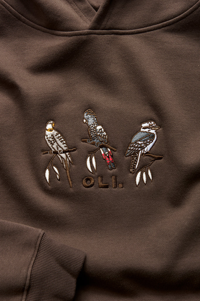 Embroidered Native Birds Hood - Cola