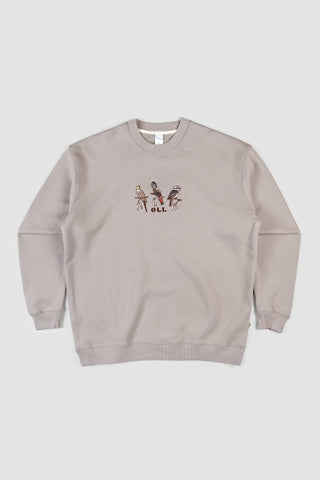 Embroidered Native Birds Pullover - Stone
