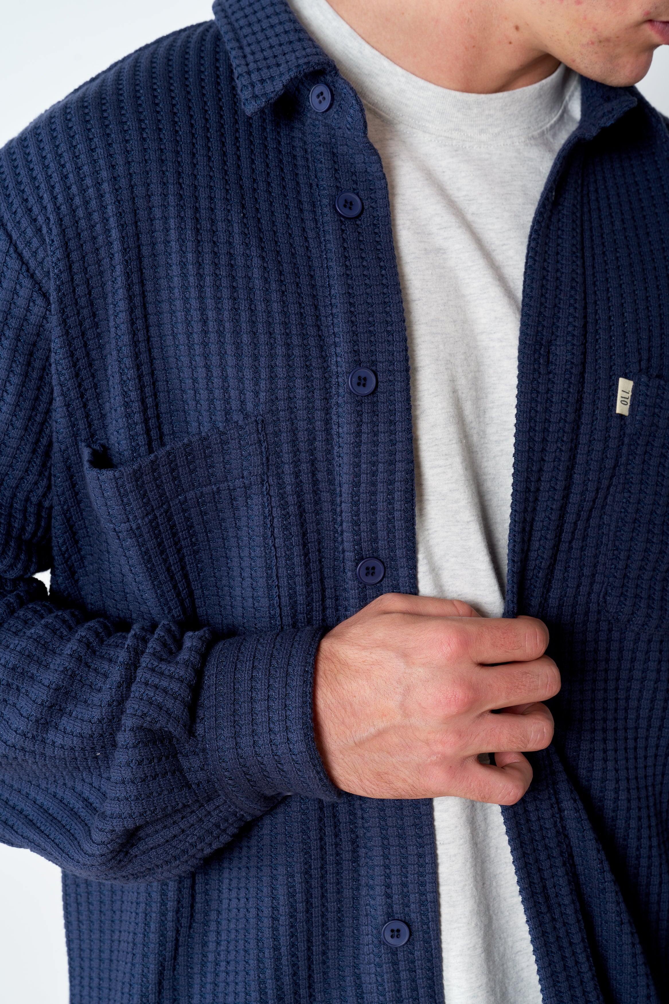 Waffle Button Up - Navy