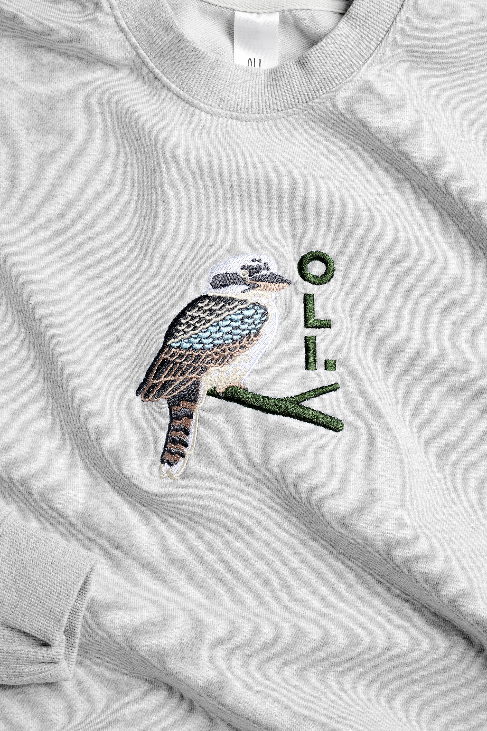 Embroidered Kookaburra Pullover - Ash Marle
