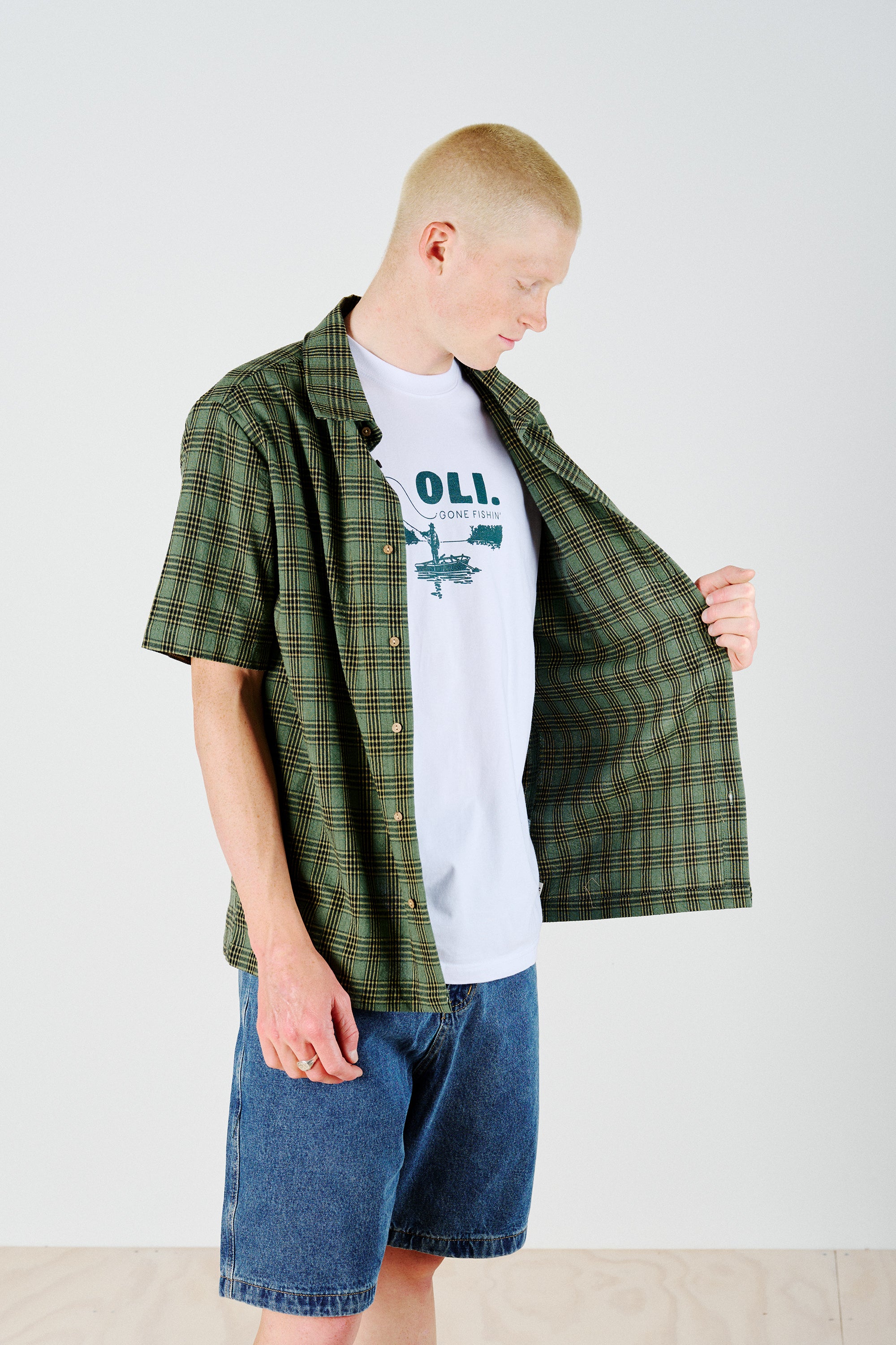 Woven Check Button Up - Forest
