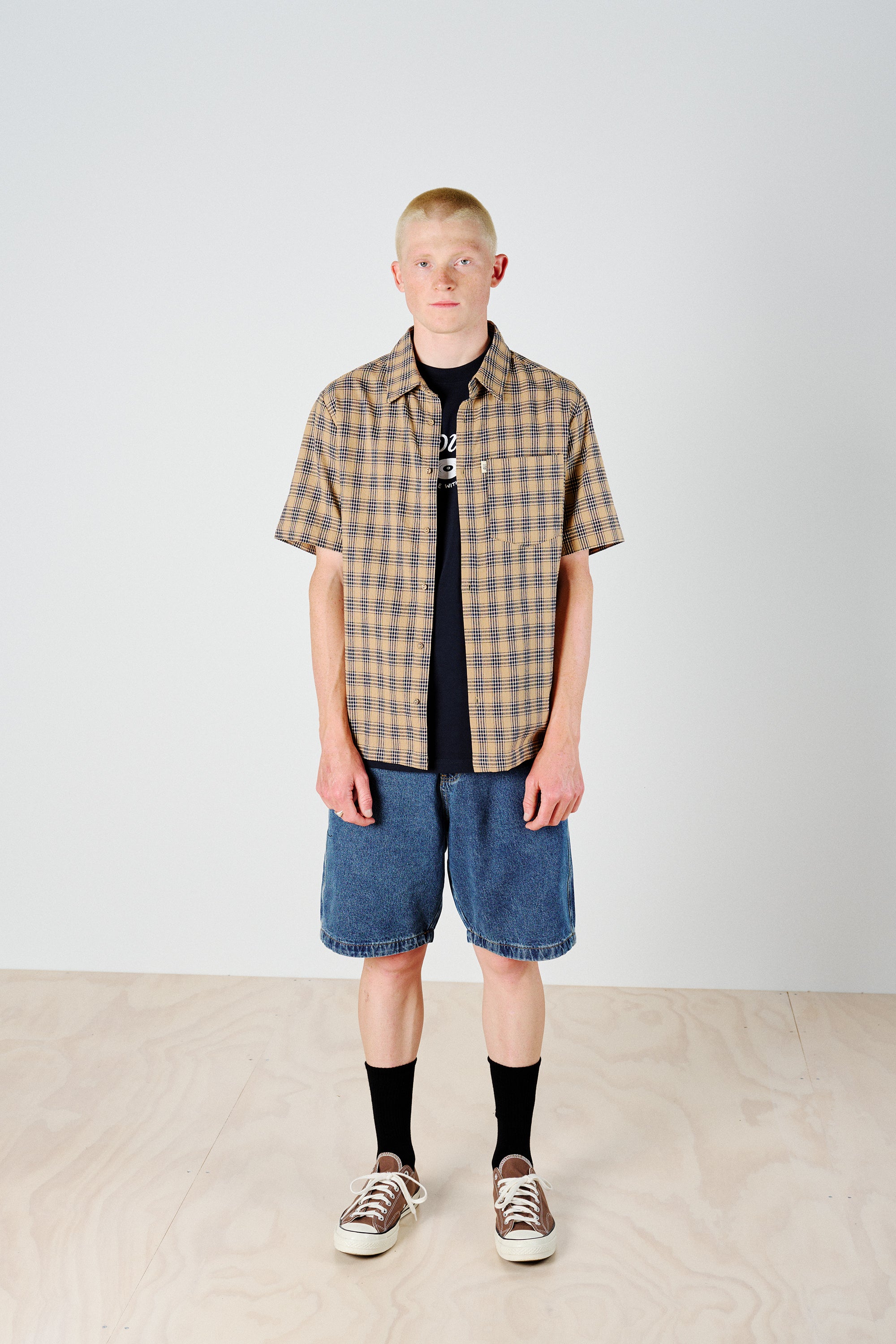 Woven Check Button Up - Brown
