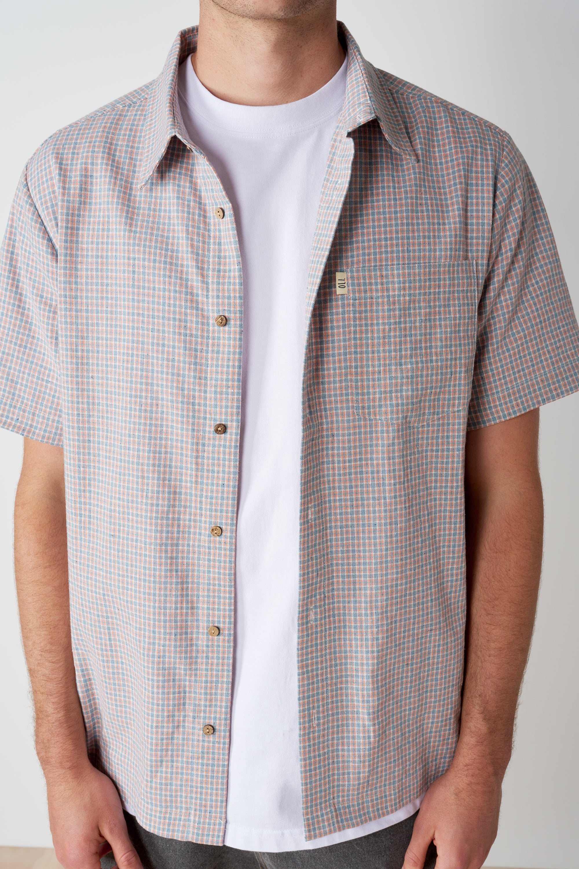 Cotton Check Button Up - Sherbet