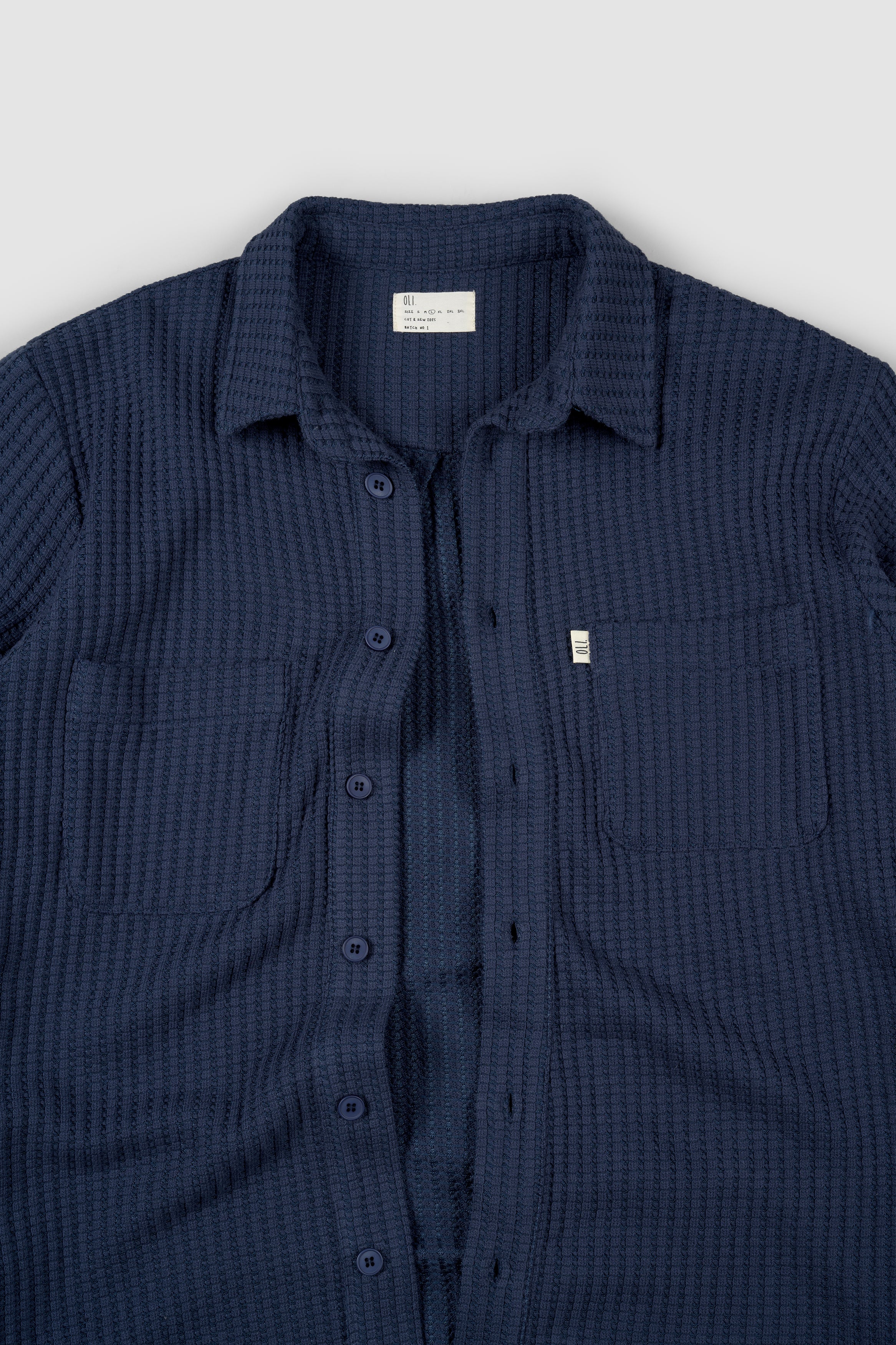 Waffle Button Up - Navy