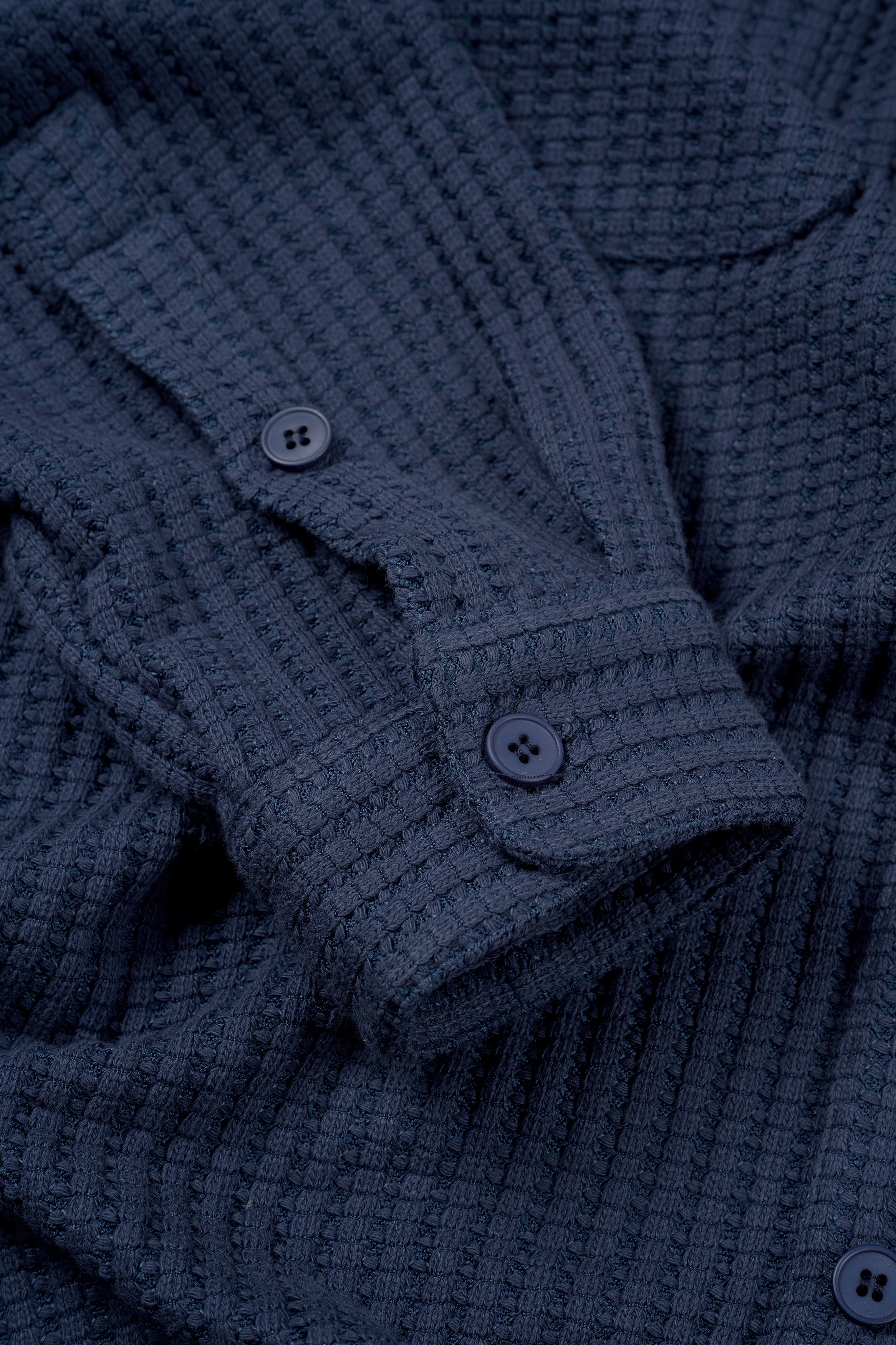 Waffle Button Up - Navy