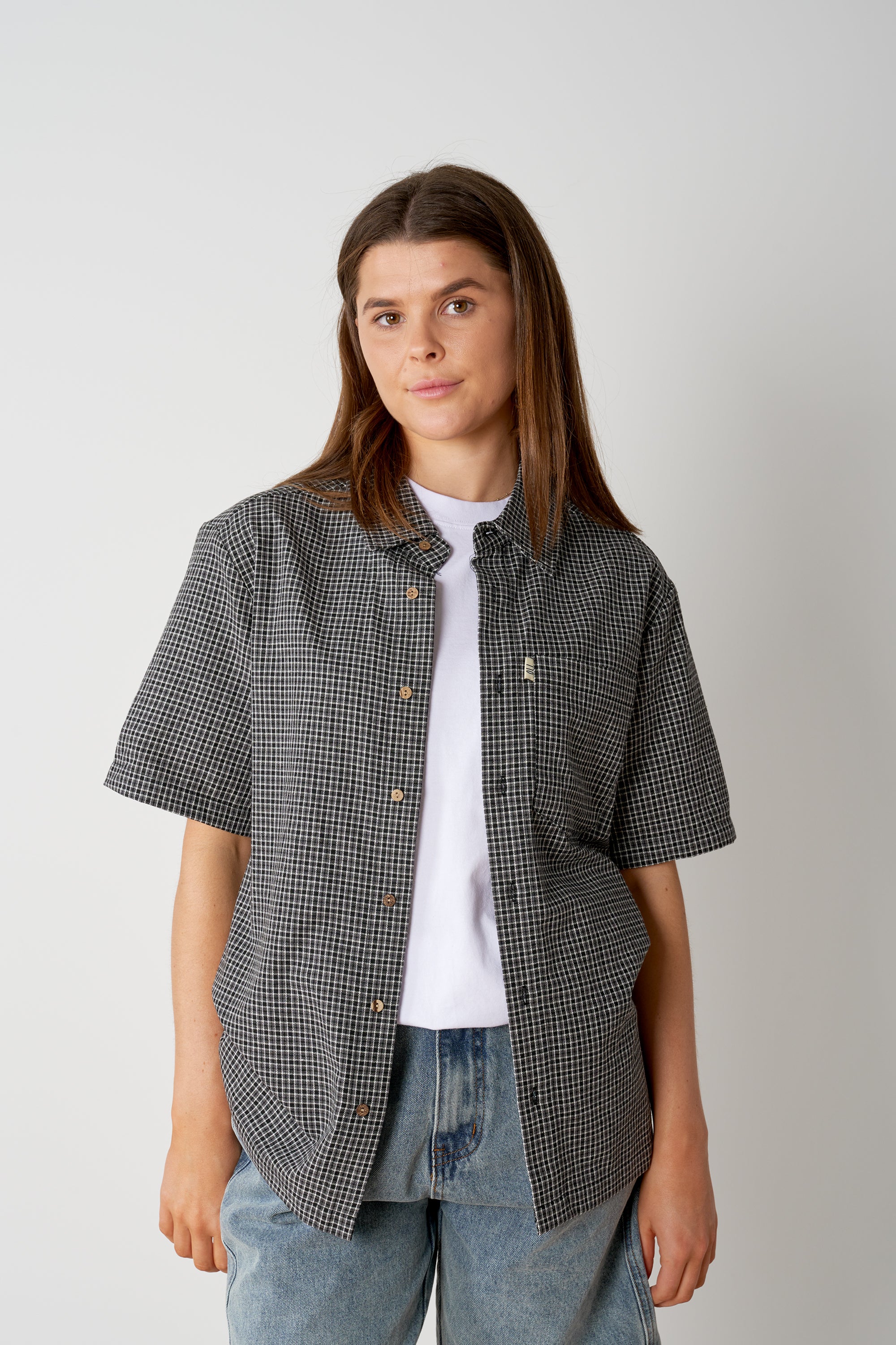 Cotton Check Button Up - Coal