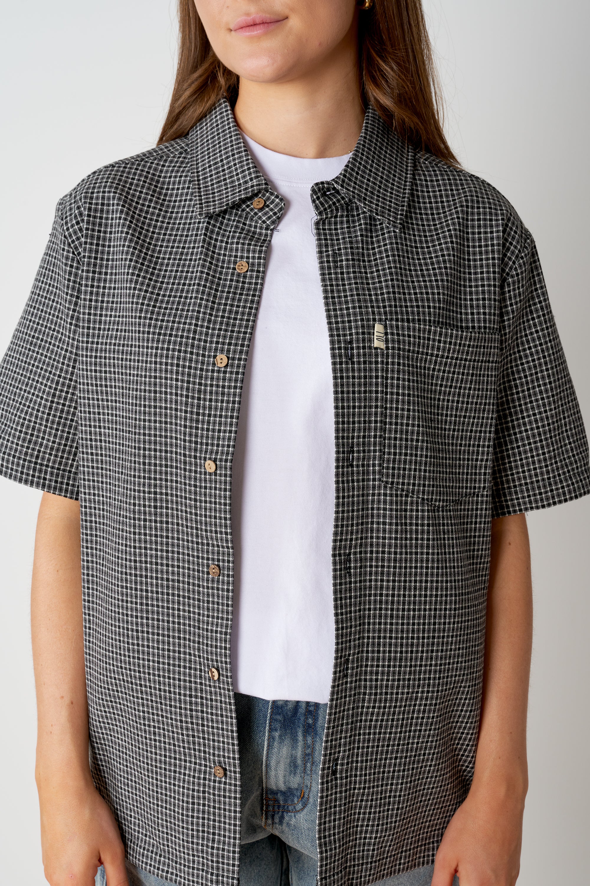 Cotton Check Button Up - Coal