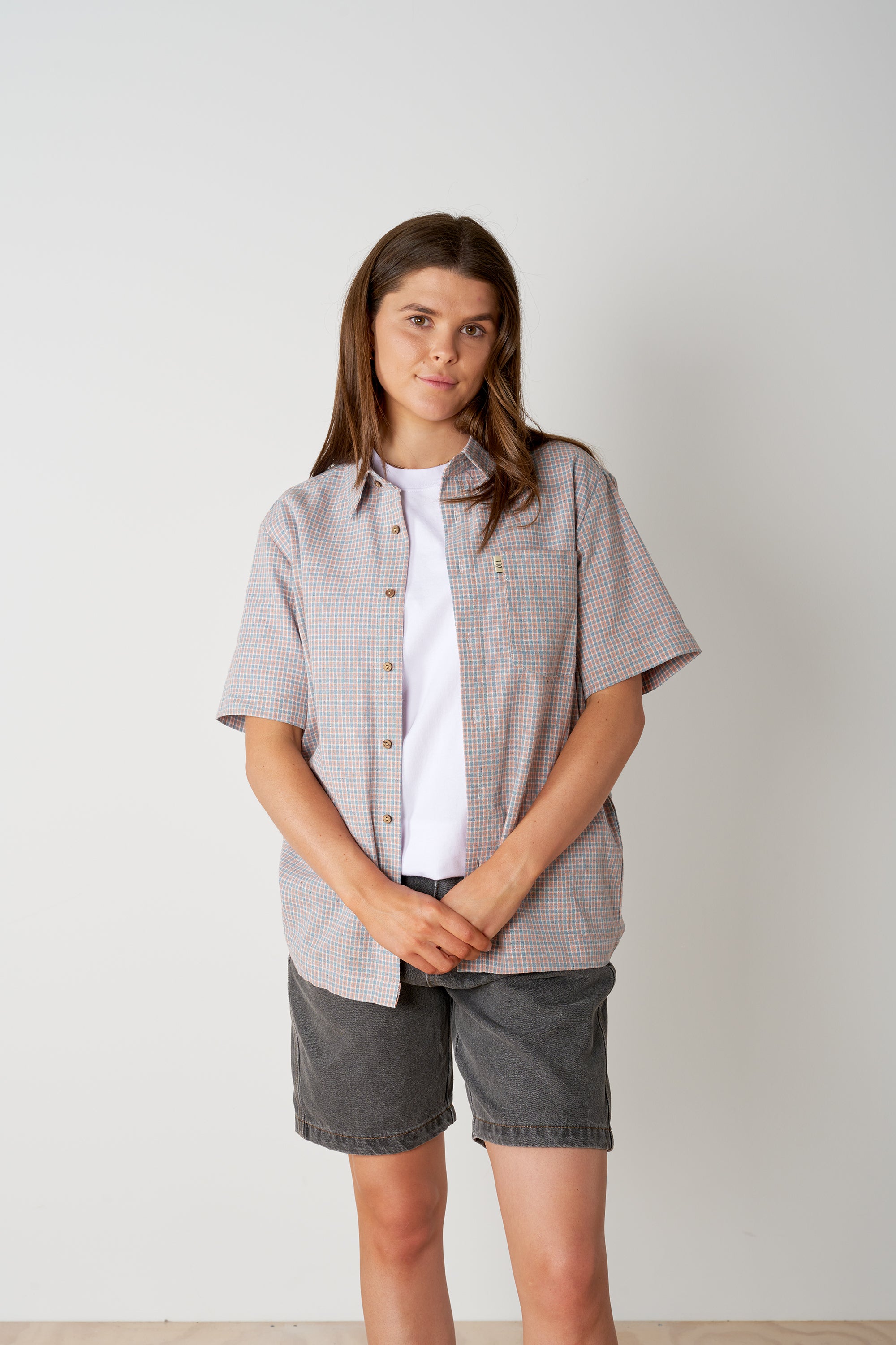 Cotton Check Button Up - Sherbet