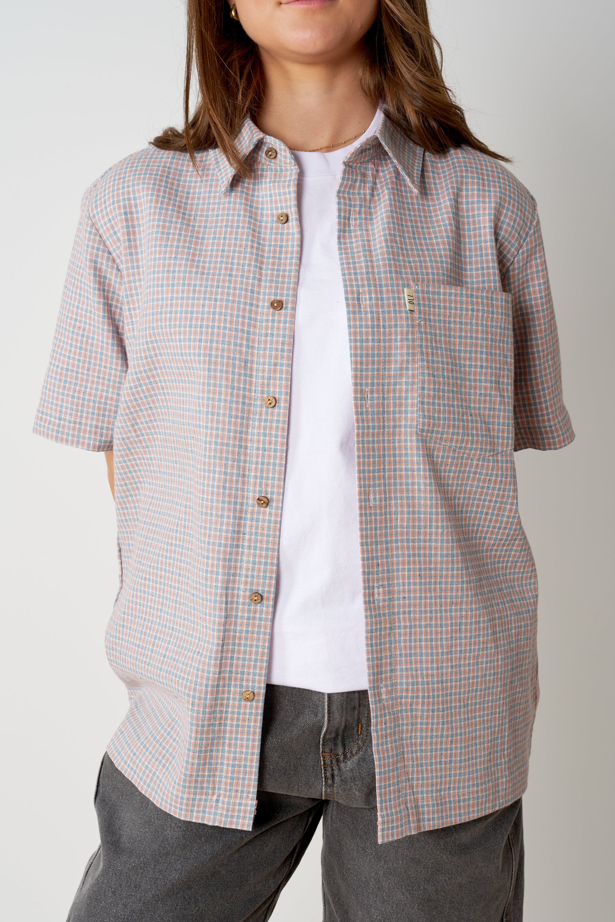 Cotton Check Button Up - Sherbet