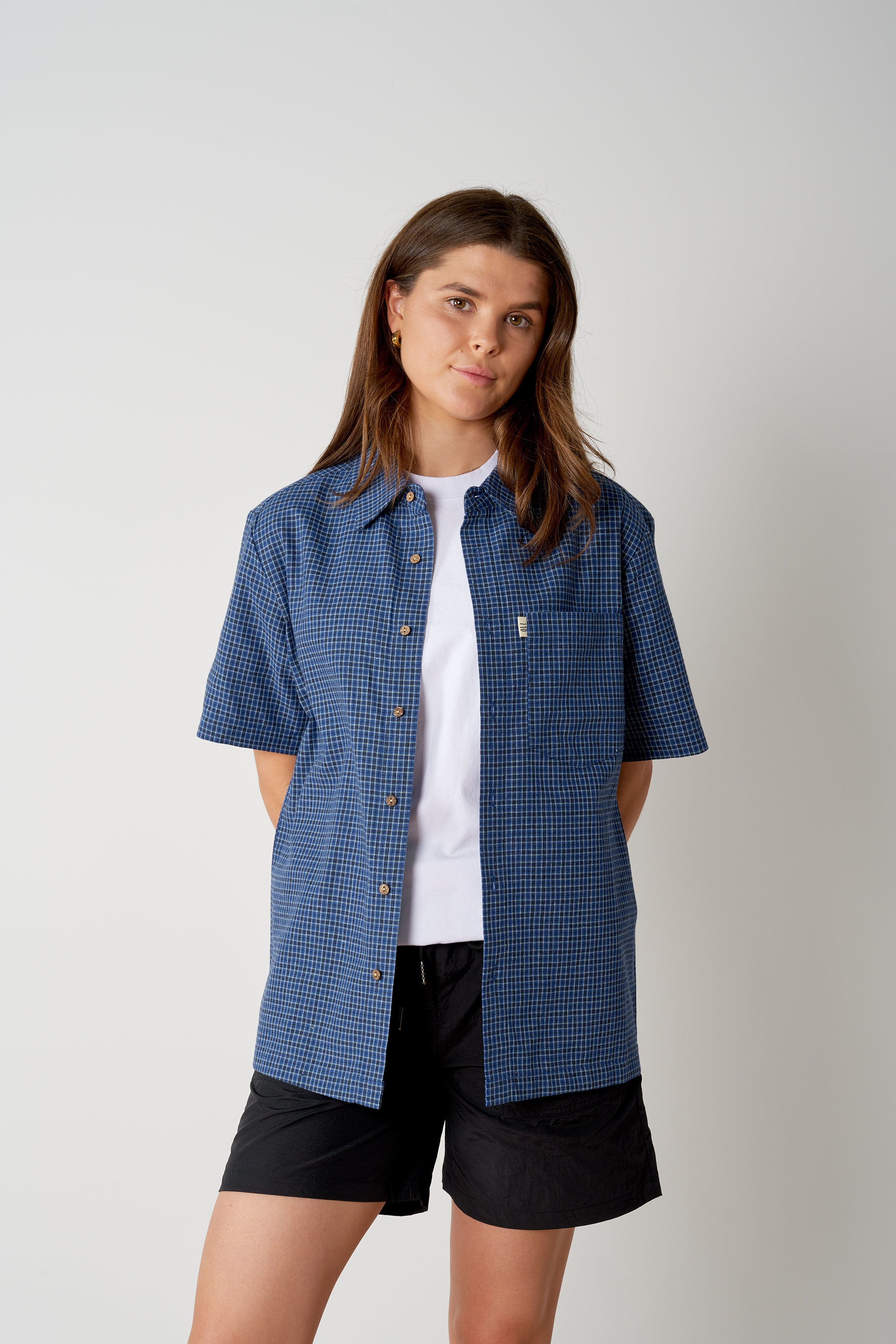 Cotton Check Button Up - Blue