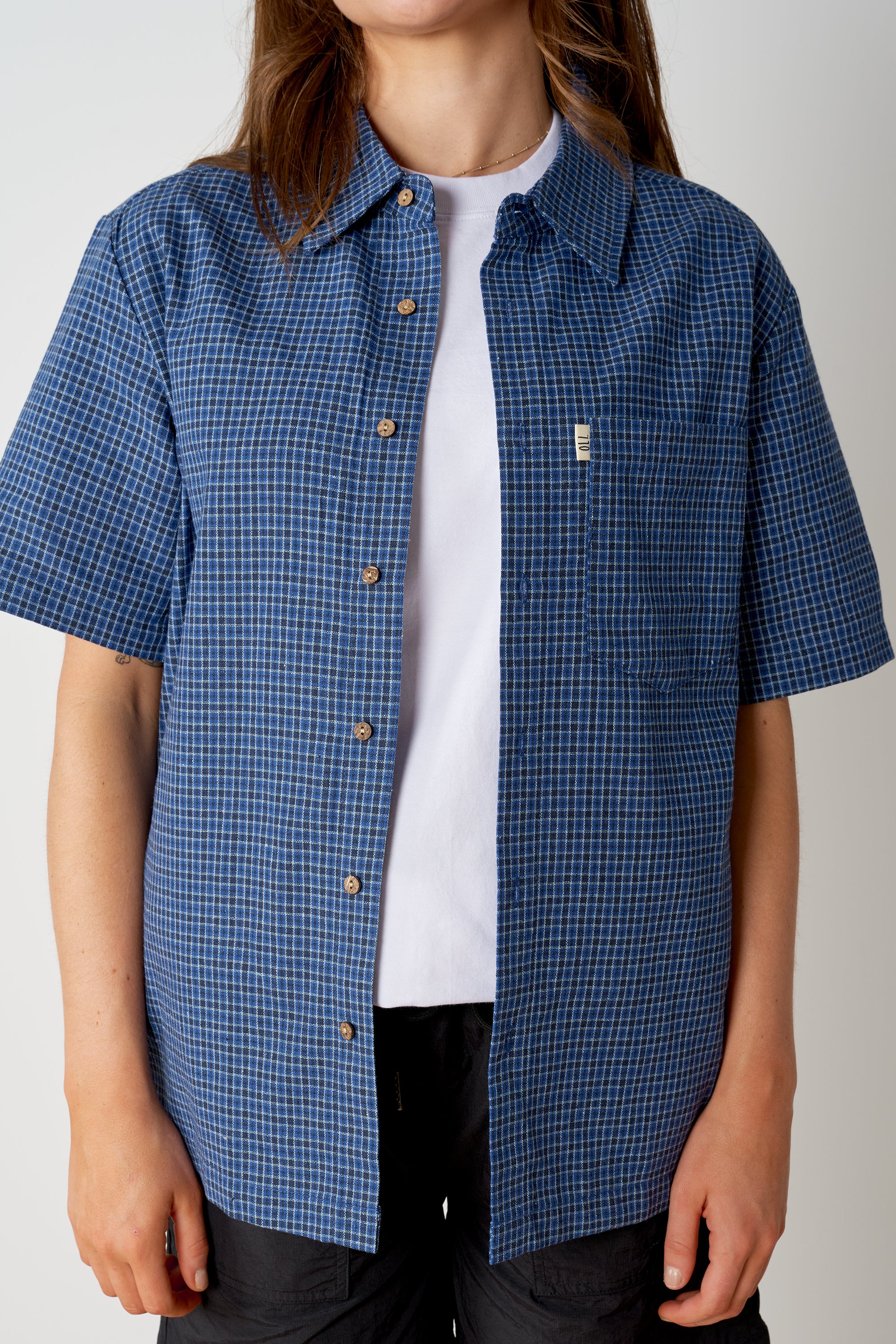 Cotton Check Button Up - Blue