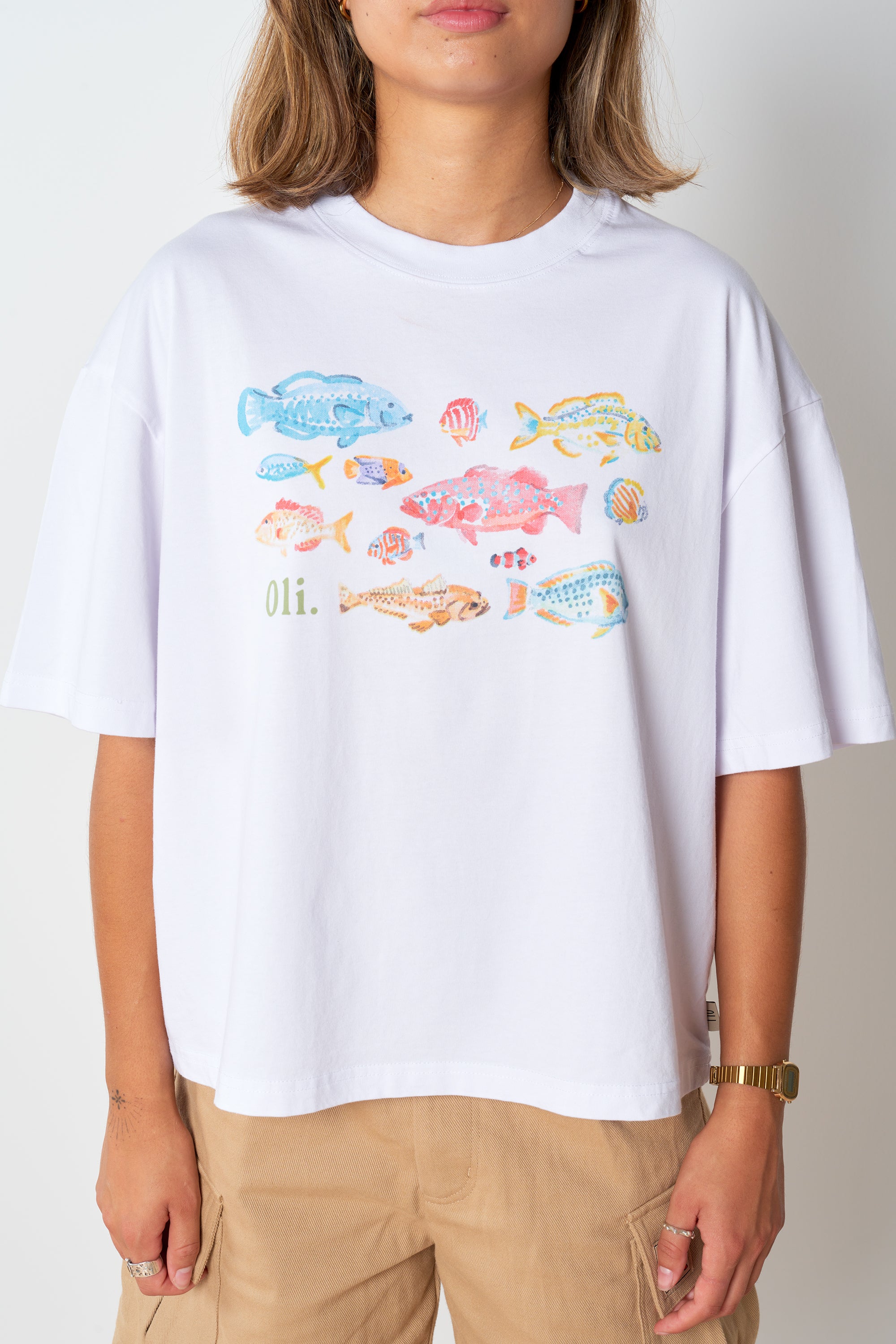 Watercolour Fish Crop T - White