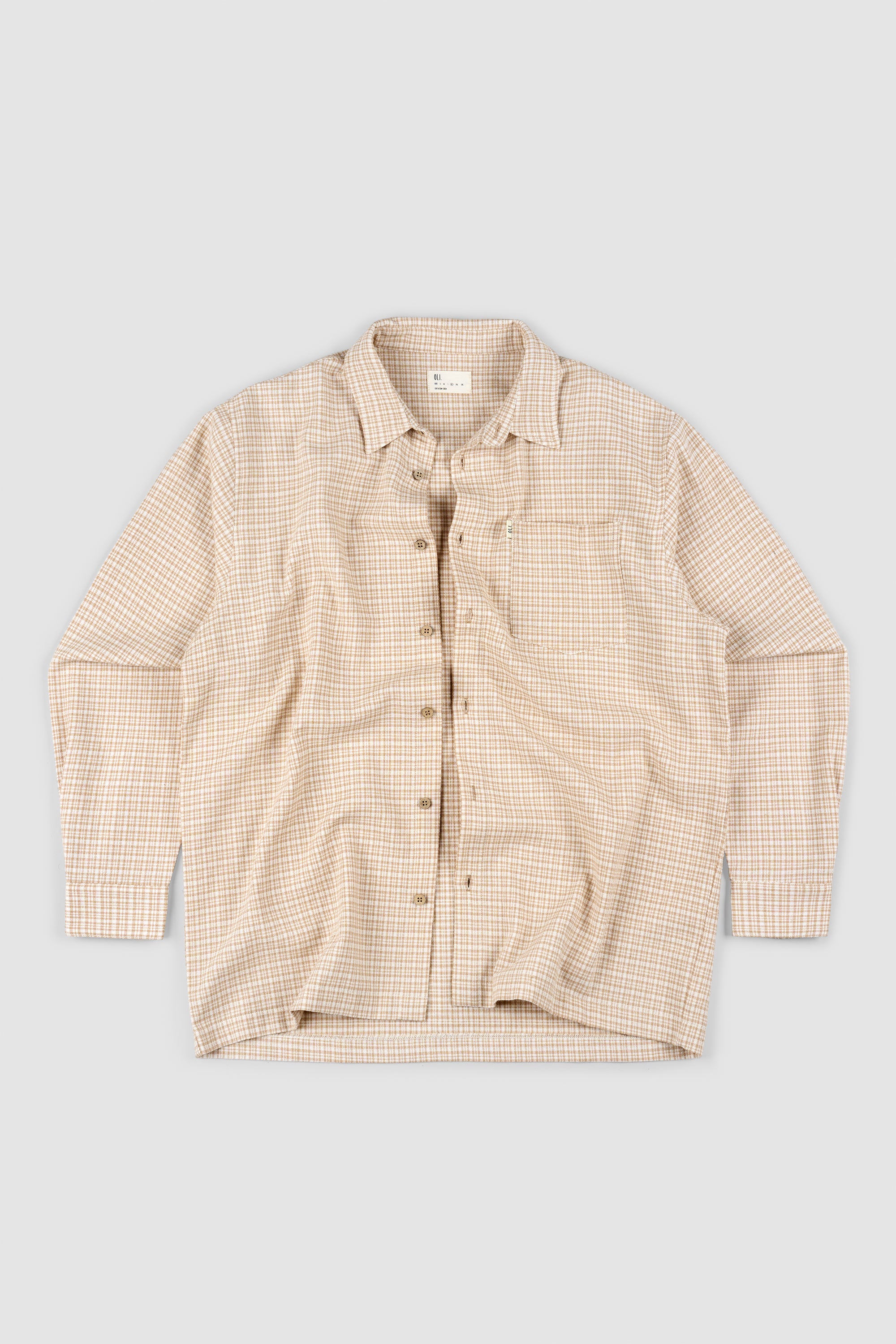 Textured Long Sleeve Button Up - Biscuit