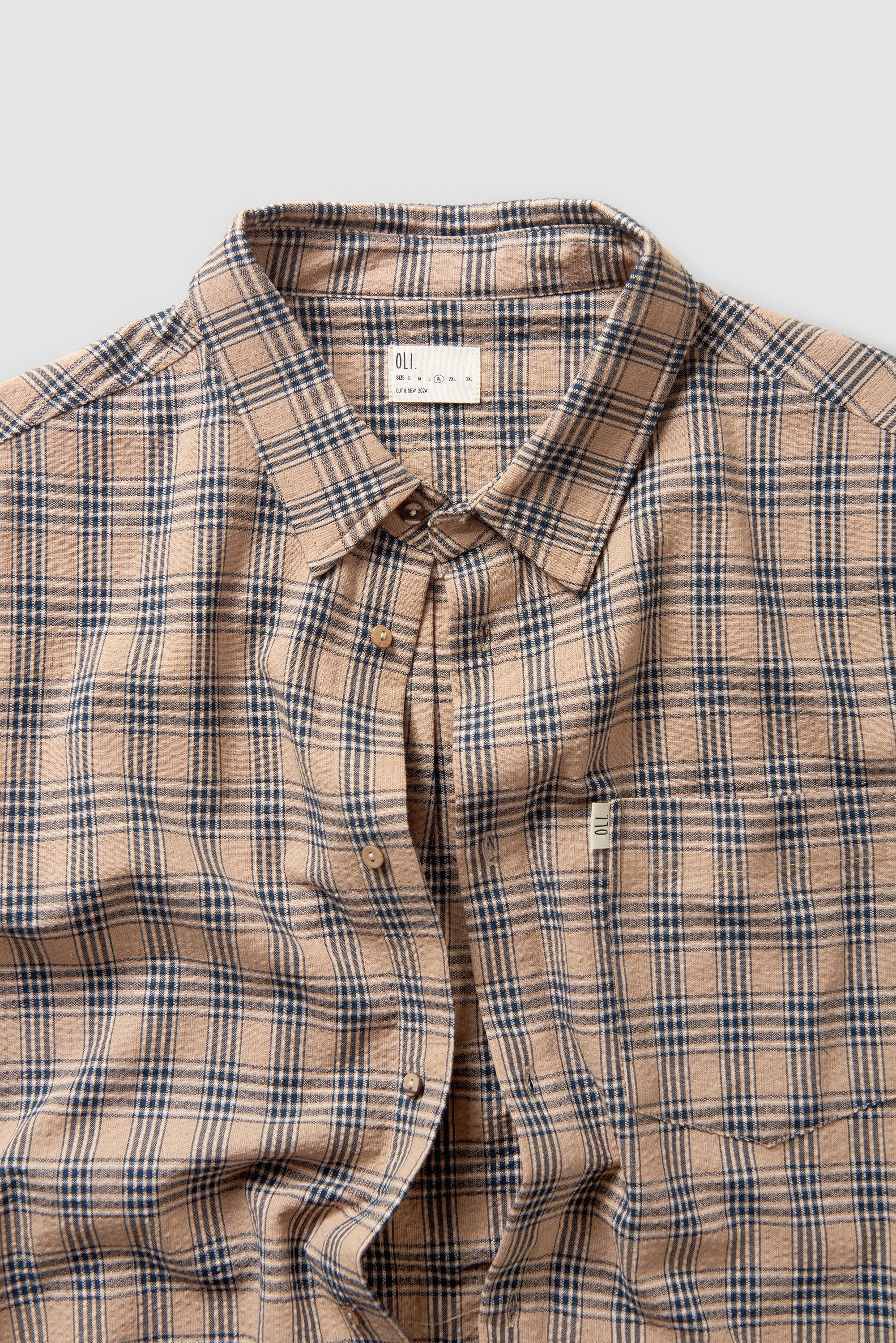 Woven Check Button Up - Brown