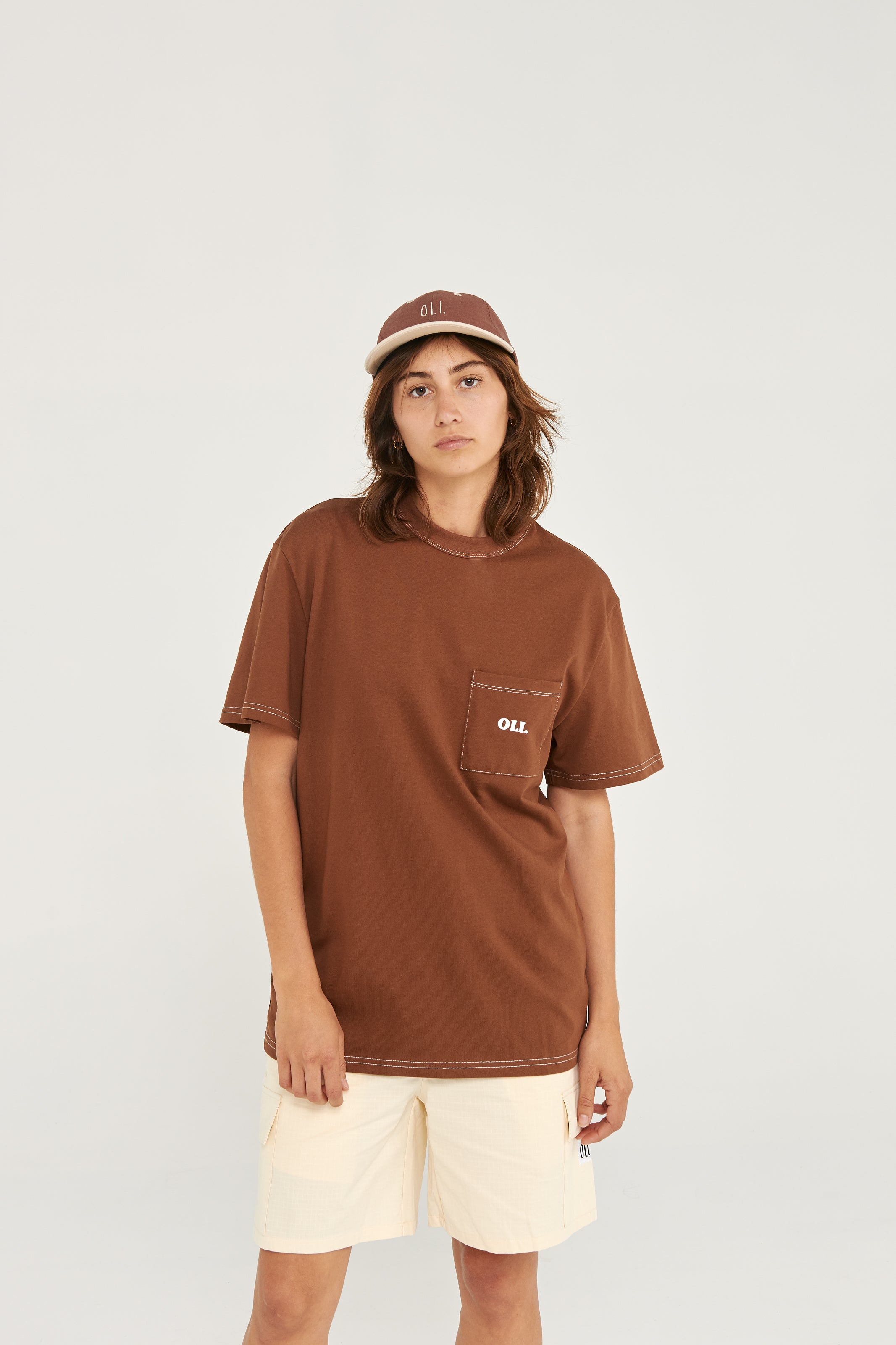 *IMPERFECT* Contrast Pocket T - Chocolate