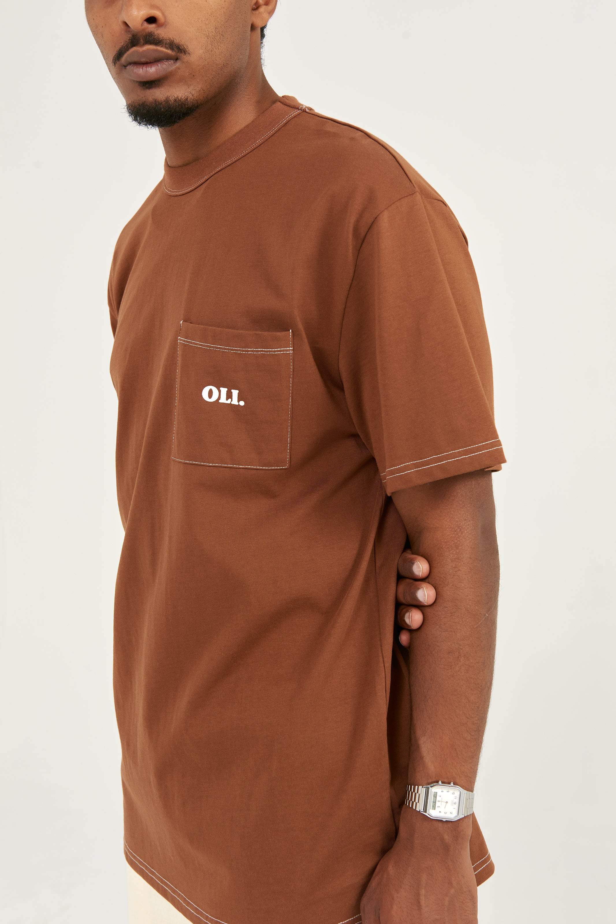 *IMPERFECT* Contrast Pocket T - Chocolate